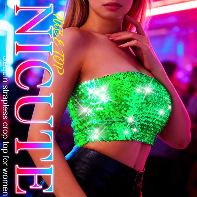 Nicute Sequin Tube Top Sparkly Crop Tops for Women - Image 2